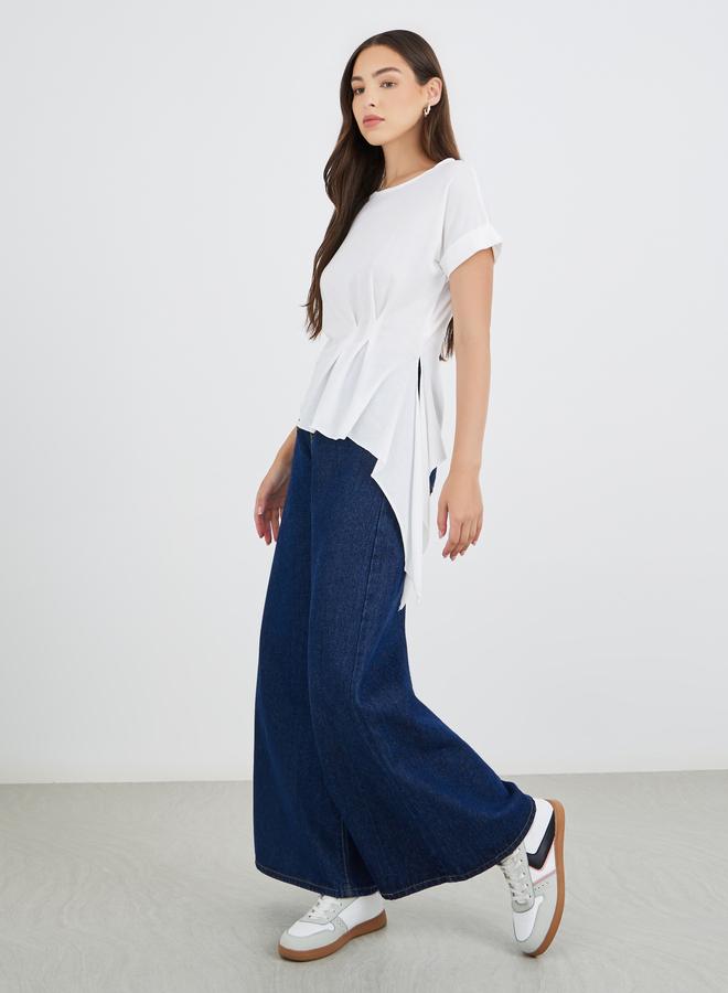 Take Two Solid Side Pleated Detail Regular Fit T-Shirt - Image 2