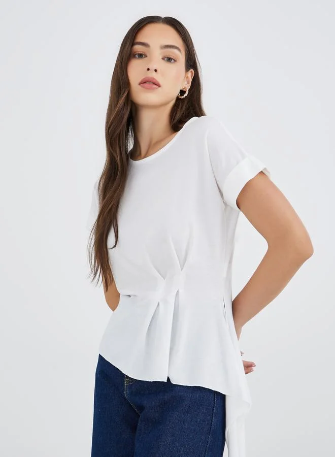 تايك تو Take Two Solid Side Pleated Detail Regular Fit T-Shirt