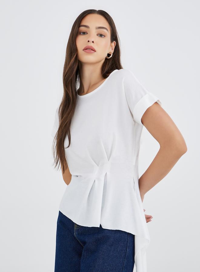 Take Two Solid Side Pleated Detail Regular Fit T-Shirt - Image 1