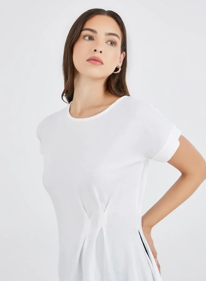 Take Two Take Two Solid Side Pleated Detail Regular Fit T-Shirt