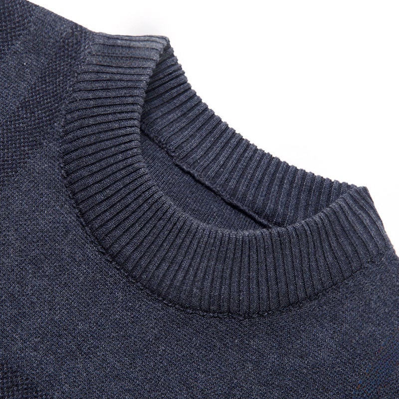 One-piece delivery sweater mens striped new winter round neck thickened sweater middle-aged casual dad sweater Medium Gray - Image 4