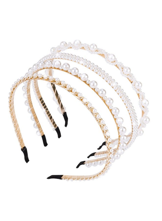 ACO-UINT Couint 4 Pack Pearl Headbands For Women White Faux Pearl Hairbands Bridal Hair Hoop Cute Headbands With Pearl For Girls Party Wedding Hair Accessories For Women Flower Girl - Image 1