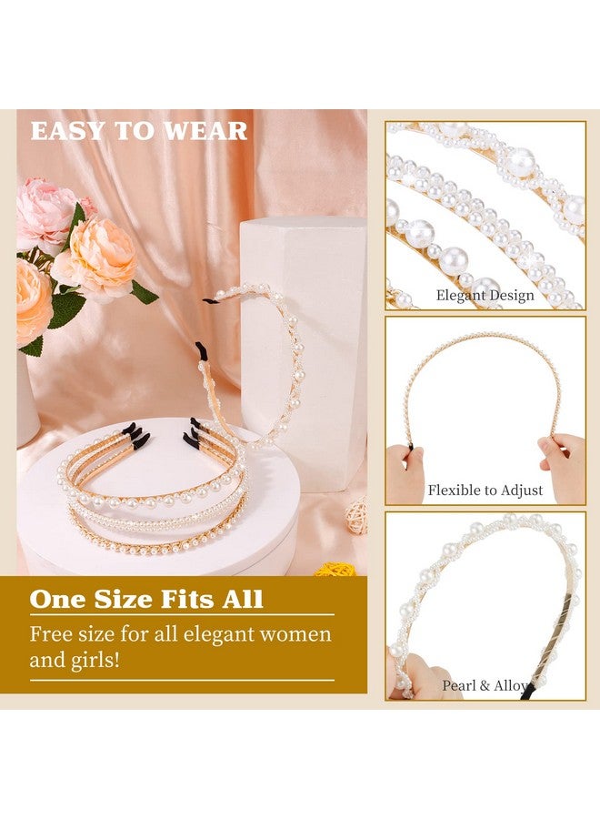 ACO-UINT Couint 4 Pack Pearl Headbands For Women White Faux Pearl Hairbands Bridal Hair Hoop Cute Headbands With Pearl For Girls Party Wedding Hair Accessories For Women Flower Girl - Image 4