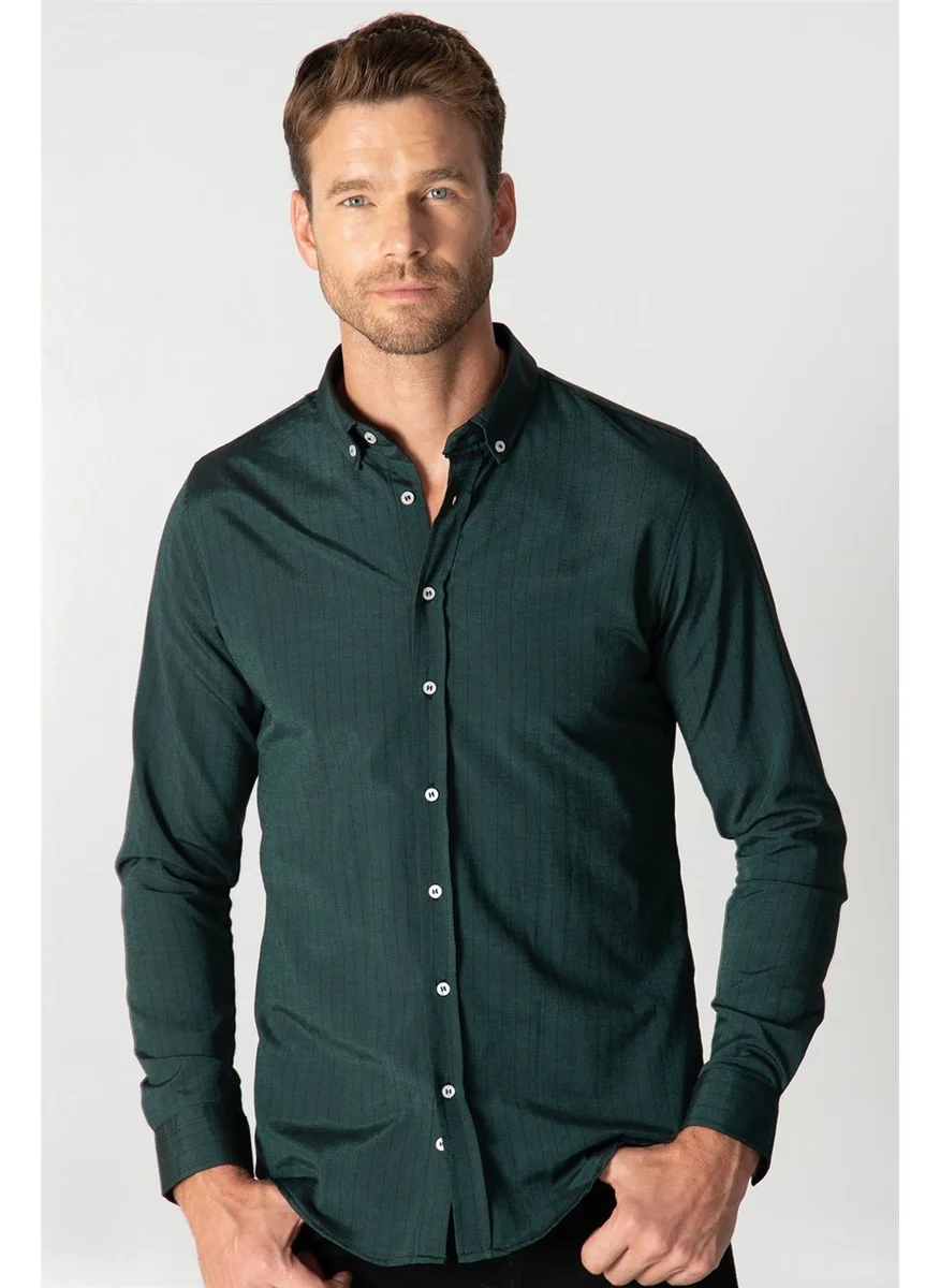 Tudors Slim Fit Striped Sports Collar Poplin Shirt