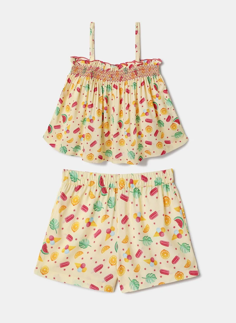 Nautinati Nautinati Yellow Printed Top and Shorts Set for Girls
