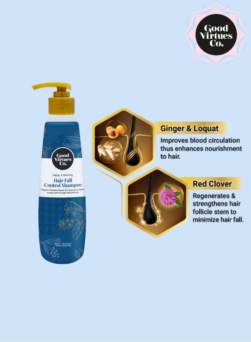 Good Virtues Co. 2 Piece Hair Fall Control Shampoo Organic Habbatus Sauda Oil, Red Clover, Loquat Leaf & Ginger Root Extracts 275ml - Image 3