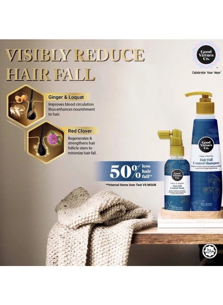 Good Virtues Co. 2 Piece Hair Fall Control Shampoo Organic Habbatus Sauda Oil, Red Clover, Loquat Leaf & Ginger Root Extracts 275ml - Image 5