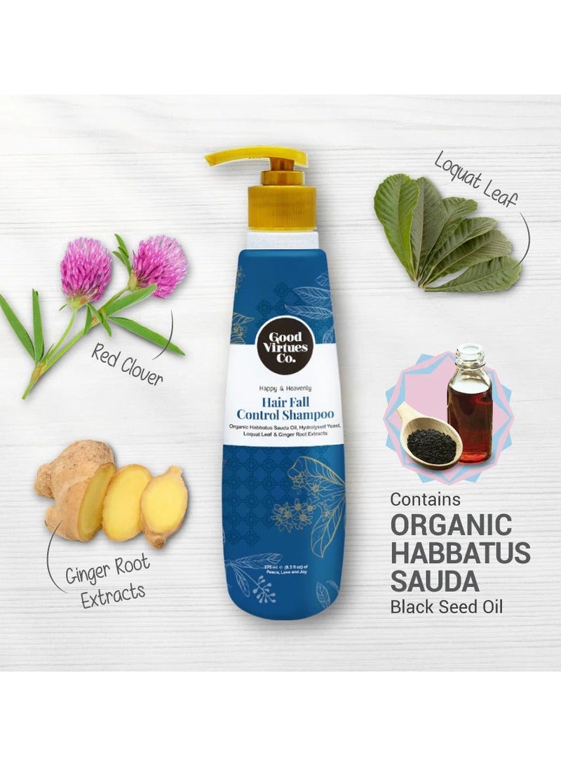 Good Virtues Co. 2 Piece Hair Fall Control Shampoo Organic Habbatus Sauda Oil, Red Clover, Loquat Leaf & Ginger Root Extracts 275ml - Image 4