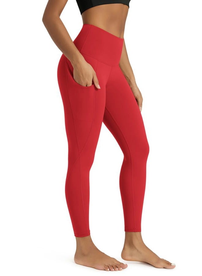 ODODOS Women's 7/8 Yoga Leggings with Pockets, High Waisted Workout Sports Running Tights Athletic Pants-Inseam 25", Red, Medium, Red, M - Image 1