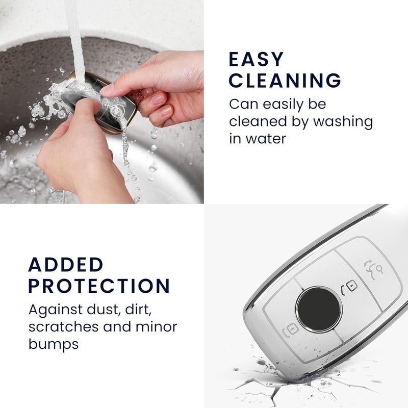 kwmobile Remote Case for Mercedes Benz Smart Key - TPU Buttons - Matte Silver - Image 5