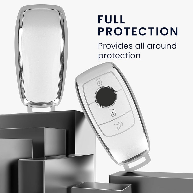 kwmobile Remote Case for Mercedes Benz Smart Key - TPU Buttons - Matte Silver - Image 2