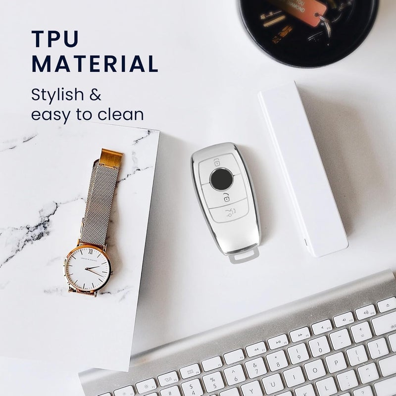 kwmobile Remote Case for Mercedes Benz Smart Key - TPU Buttons - Matte Silver - Image 4