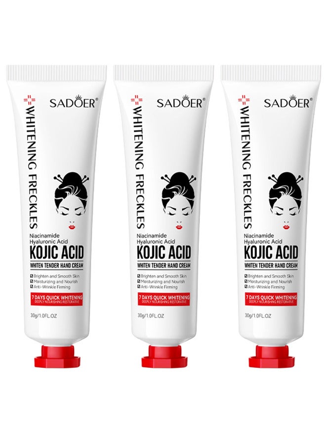 SADOER 3 PCS Kojic Acid Hand Cream, Kojic Acid Cream Sadoer, Whitening Freckles Kojic Acid Hand Cream, Sadoer Kojic Acid, Niacinamide Hyaluronic Acid Kojic Acid Whiten Tender Hand Cream - Image 1