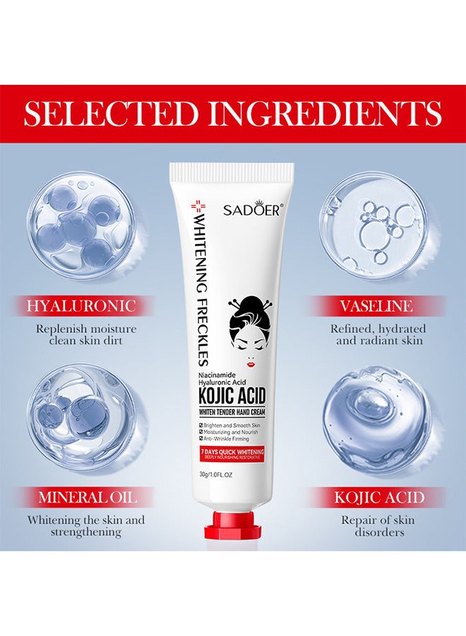 SADOER 3 PCS Kojic Acid Hand Cream, Kojic Acid Cream Sadoer, Whitening Freckles Kojic Acid Hand Cream, Sadoer Kojic Acid, Niacinamide Hyaluronic Acid Kojic Acid Whiten Tender Hand Cream - Image 2
