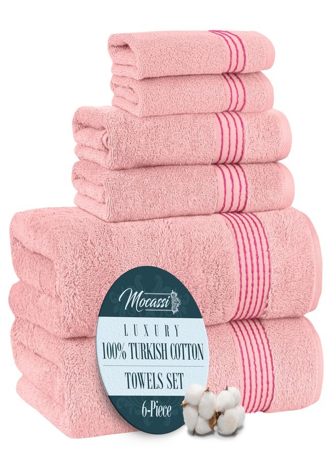 Mocassi Luxury 100% Turkish Cotton 6-Piece Towel Set - Ultra Soft, Quick Dry Highly Absorbent Premium Spa Hotel Quality Bath Towels, Includes 2 Bath Towels, 2 Hand Towels and 2 Washcloths, Dusty Rose