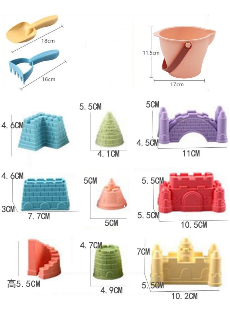 VUCATIN 12 Piece Sand Castle Building Beach Toys Bag For Outdoor Play Including Sand Bucket Rake Shovel Sand Molds Travel Sand Toys Sandbox Toys for Toddlers Kids Boys Baby (Pink) - Image 2