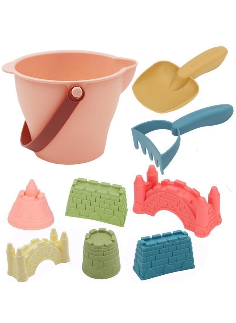 VUCATIN 12 Piece Sand Castle Building Beach Toys Bag For Outdoor Play Including Sand Bucket Rake Shovel Sand Molds Travel Sand Toys Sandbox Toys for Toddlers Kids Boys Baby (Pink) - Image 5