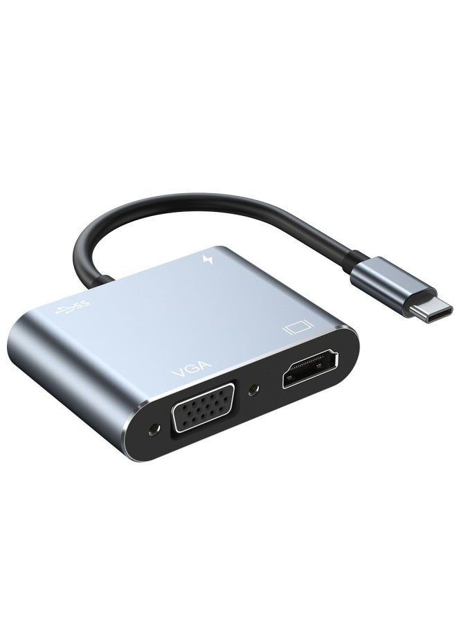 Type-c To HDMI VGA USB3.0 4 IN 1 Extender Computer Adapter Notebook Projector-Color:Black