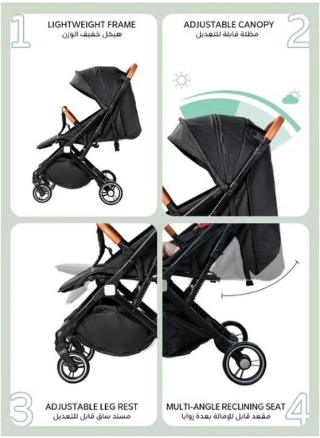 Riolio Lightweight Foldable Stroller, Suitable for 0-3 Years, 360° Shock-Absorbing Wheels, Sunshade Canopy, Extra-Large Storage Basket, 5-Point Safety Harness  - Image 2