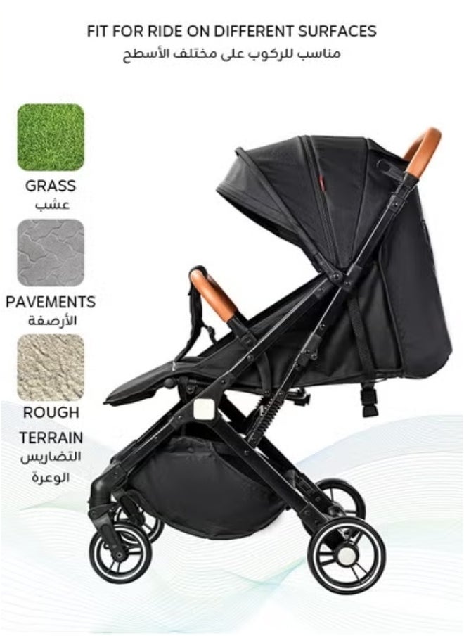 Riolio Lightweight Foldable Stroller, Suitable for 0-3 Years, 360° Shock-Absorbing Wheels, Sunshade Canopy, Extra-Large Storage Basket, 5-Point Safety Harness  - Image 5