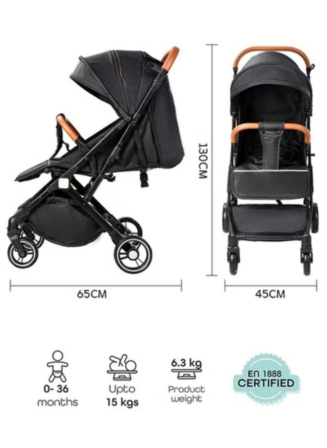Lightweight Foldable Stroller, Suitable for 0-3 Years, 360° Shock-Absorbing Wheels, Sunshade Canopy, Extra-Large Storage Basket, 5-Point Safety Harness