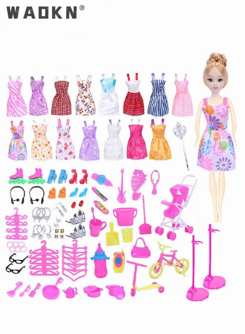 WAOKN 114 Pcs Doll Clothes and Accessories Set, Fashion Design Kit for 30cm Doll, Colorful Unique Doll Stuff, Fashion Doll Clothes Set, Easy to Put on and Take Off, Perfect Gifts for Girls(Excluding Dolls) - Image 1