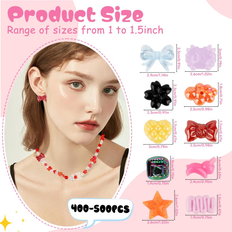 RYKOMO 400-500PCS Acrylic Beads, Cute Assorted Kawaii Aesthetic Beads for Jewelry Making, DIY Bracelet Necklace, Phone Lanyard (10 Candy Colors) - Image 2