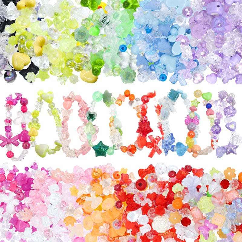 RYKOMO 400-500PCS Acrylic Beads, Cute Assorted Kawaii Aesthetic Beads for Jewelry Making, DIY Bracelet Necklace, Phone Lanyard (10 Candy Colors) - Image 1