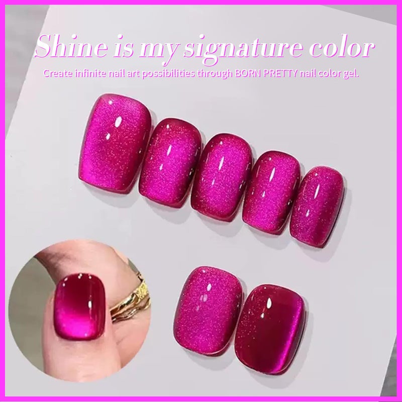 Born Pretty Cat Magnetic Eye Gel Nail Polish, Dragon Fruit Hot pink Glass Cat Magnetic Gel, Glass Shiny Effect Soak Off Nail Art Salon Manicure Home Gift 15ml - Image 2