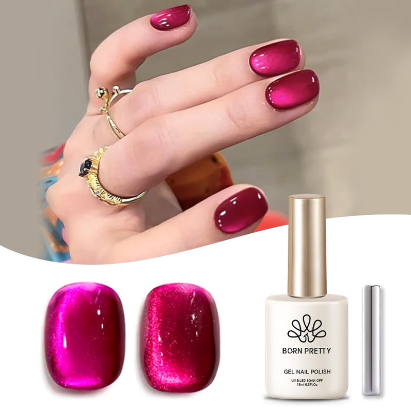 Born Pretty Cat Magnetic Eye Gel Nail Polish, Dragon Fruit Hot pink Glass Cat Magnetic Gel, Glass Shiny Effect Soak Off Nail Art Salon Manicure Home Gift 15ml - Image 1