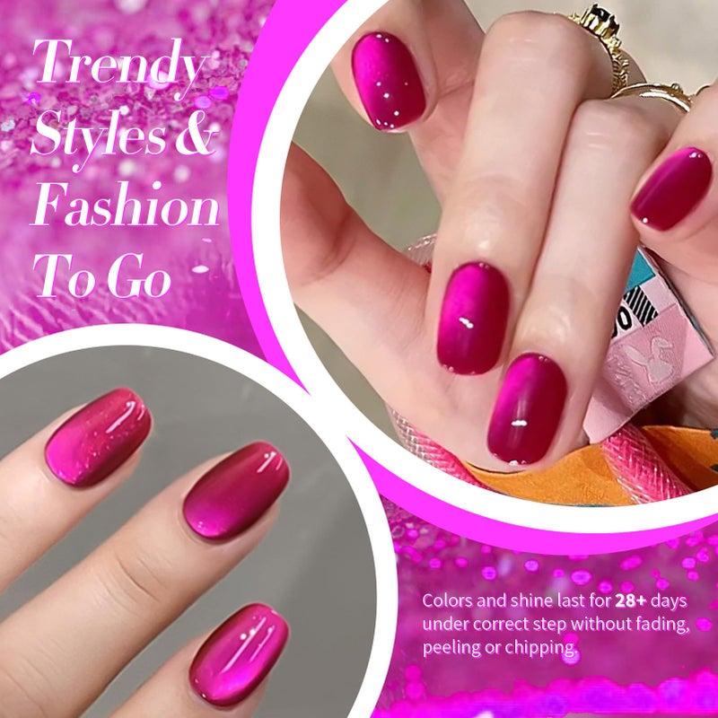 Born Pretty Cat Magnetic Eye Gel Nail Polish, Dragon Fruit Hot pink Glass Cat Magnetic Gel, Glass Shiny Effect Soak Off Nail Art Salon Manicure Home Gift 15ml - Image 5