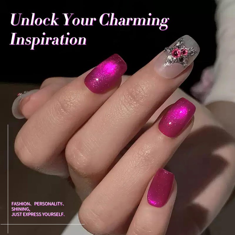 Born Pretty Cat Magnetic Eye Gel Nail Polish, Dragon Fruit Hot pink Glass Cat Magnetic Gel, Glass Shiny Effect Soak Off Nail Art Salon Manicure Home Gift 15ml - Image 4