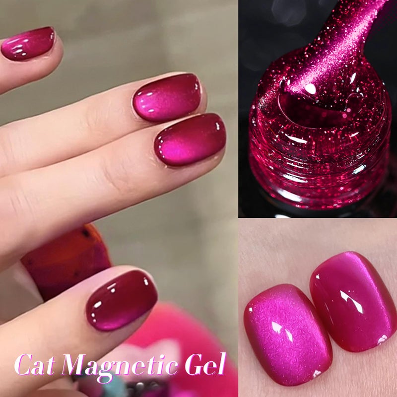 Born Pretty Cat Magnetic Eye Gel Nail Polish, Dragon Fruit Hot pink Glass Cat Magnetic Gel, Glass Shiny Effect Soak Off Nail Art Salon Manicure Home Gift 15ml - Image 3