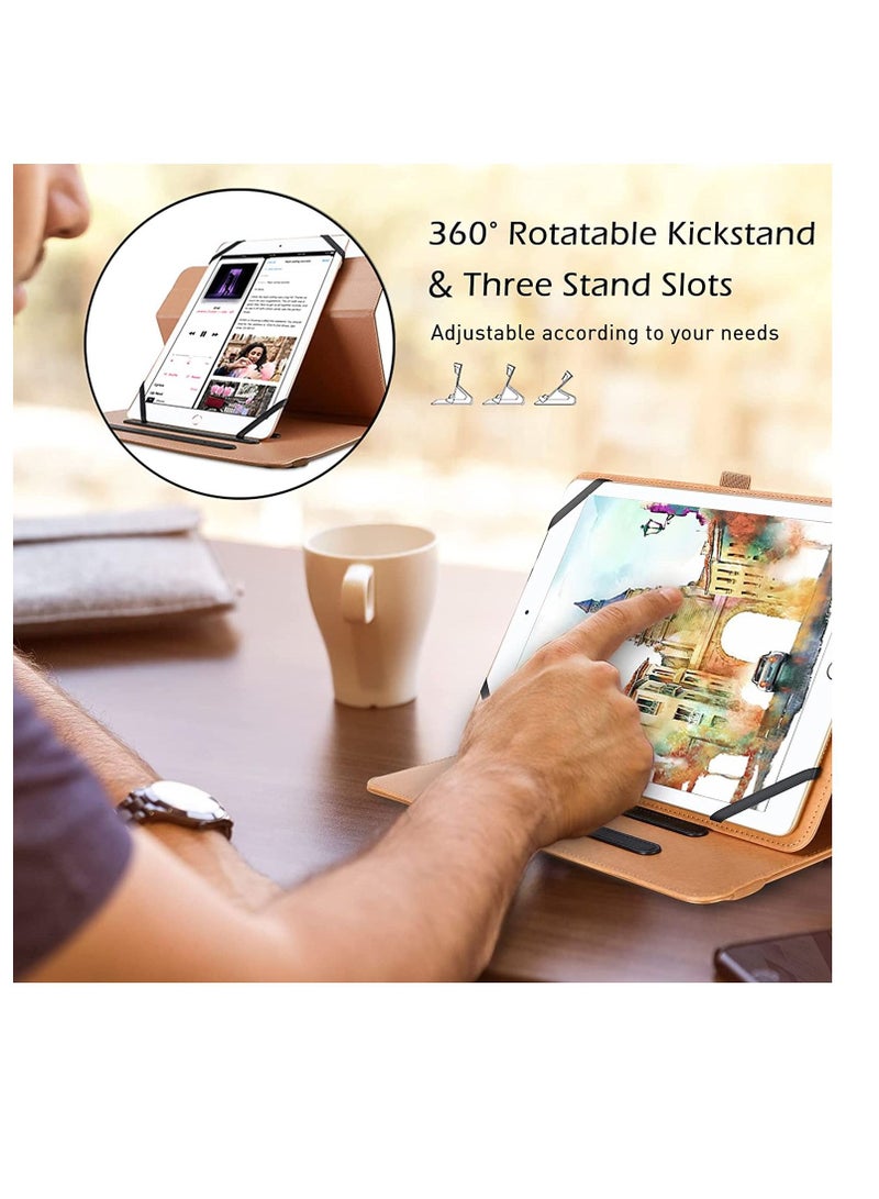 Procases 9"-10.1" Universal Tablet Case  Protective Cover Stand Folio Case for 9 10 10.1 Inch Android Touchscreen Tablet, with 360 Degree Rotatable Kickstand and Multiple Viewing Angles -Brown - Image 2