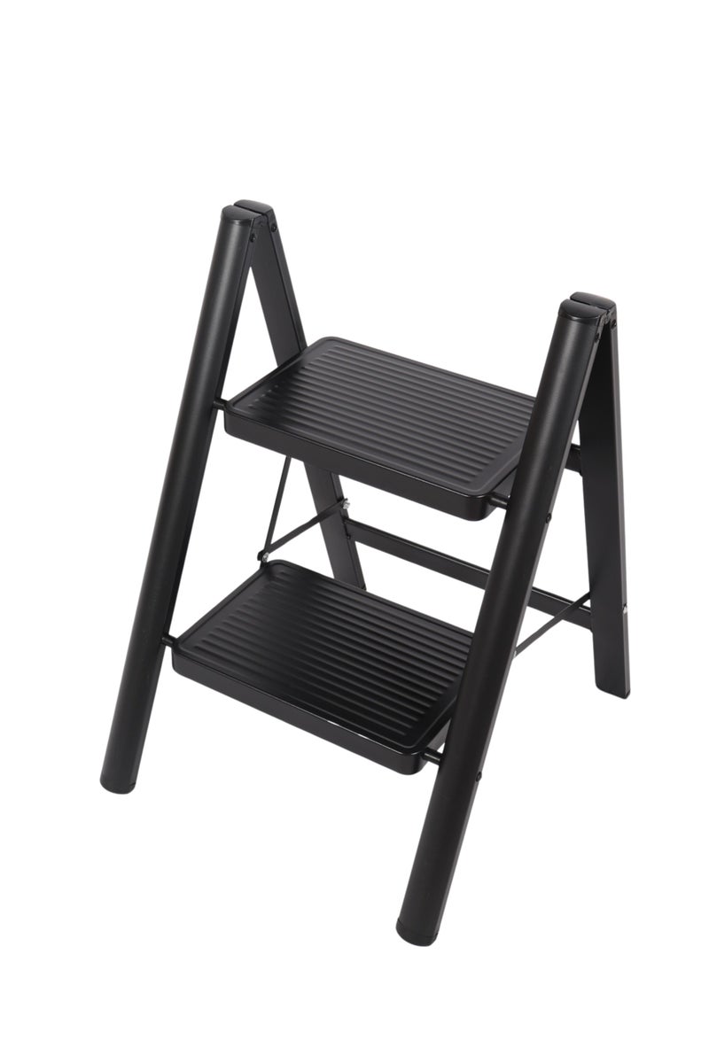 HOMEVEO Folding metal ladder with wide, non-slip steps (2 steps) - safe and sturdy design for easy access to high places.  - Image 2