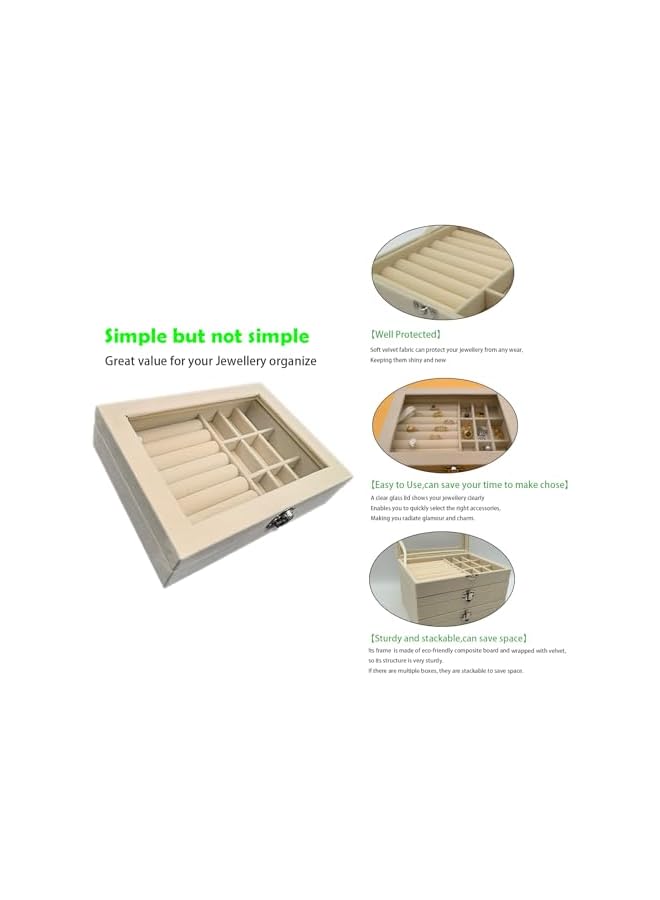 The Bros صندوق تنظيم المجوهرات المحمول مع غطاء زجاجي شفاف وقفل معدني - حقيبة مجوهرات للسفر للخواتم والقلائد والأقراط ودبابيس الأذن - تخزين مدمج وآمن للنساء والرجال (جاهز كهدية) - Image 2