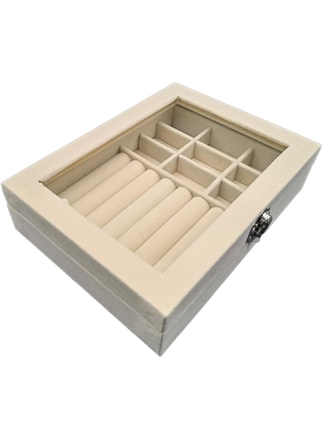 The Bros صندوق تنظيم المجوهرات المحمول مع غطاء زجاجي شفاف وقفل معدني - حقيبة مجوهرات للسفر للخواتم والقلائد والأقراط ودبابيس الأذن - تخزين مدمج وآمن للنساء والرجال (جاهز كهدية) - Image 1