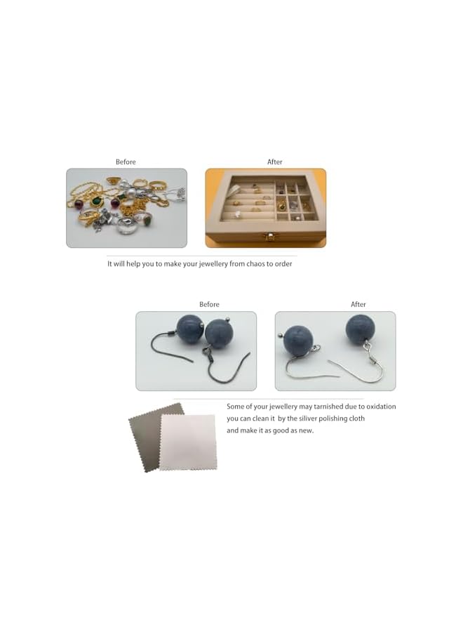 The Bros صندوق تنظيم المجوهرات المحمول مع غطاء زجاجي شفاف وقفل معدني - حقيبة مجوهرات للسفر للخواتم والقلائد والأقراط ودبابيس الأذن - تخزين مدمج وآمن للنساء والرجال (جاهز كهدية) - Image 3