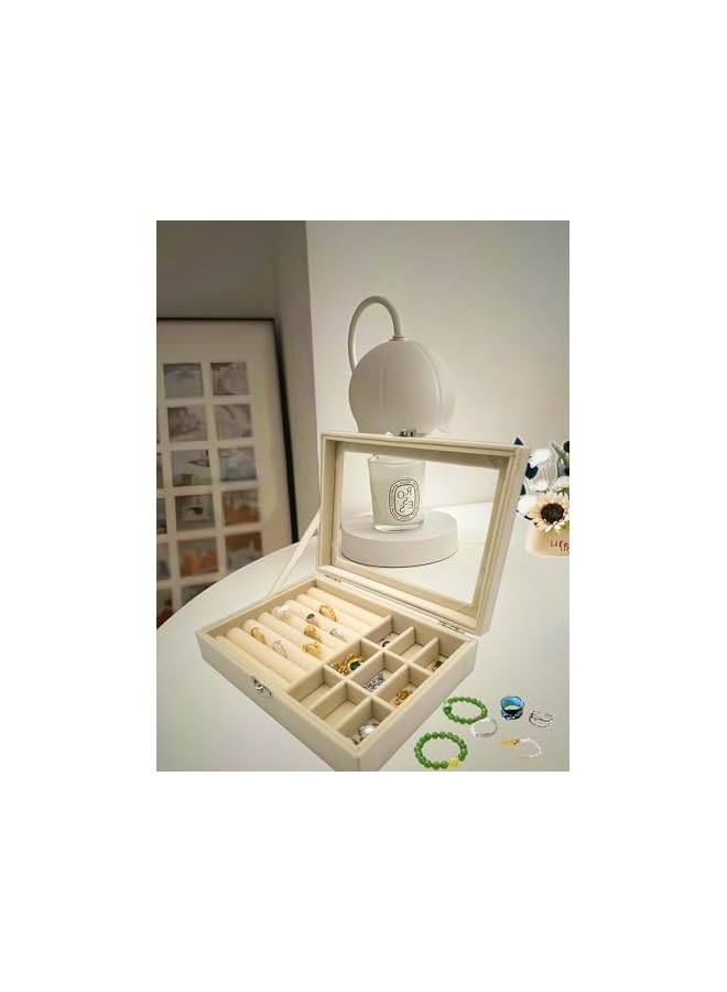 The Bros صندوق تنظيم المجوهرات المحمول مع غطاء زجاجي شفاف وقفل معدني - حقيبة مجوهرات للسفر للخواتم والقلائد والأقراط ودبابيس الأذن - تخزين مدمج وآمن للنساء والرجال (جاهز كهدية) - Image 5