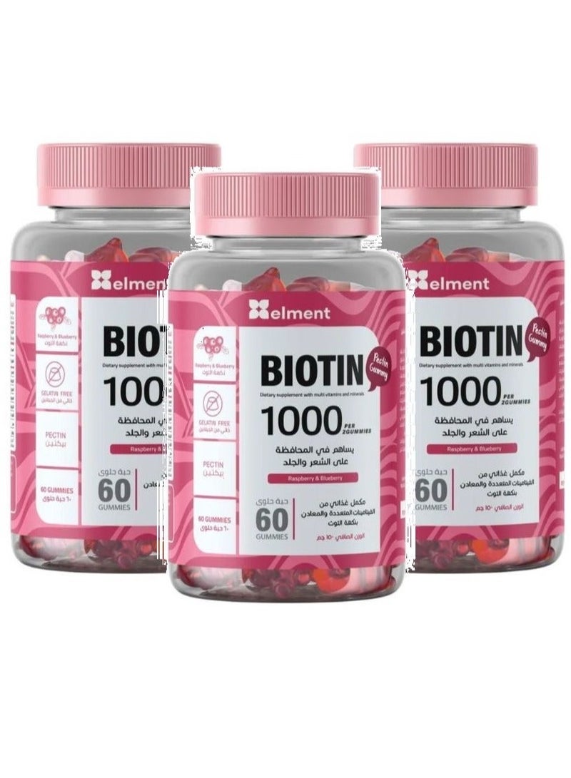 Element Gummies Biotin 1000 with Multivitamins for Hair & skin 60 Gummies 3 Pack - Image 1