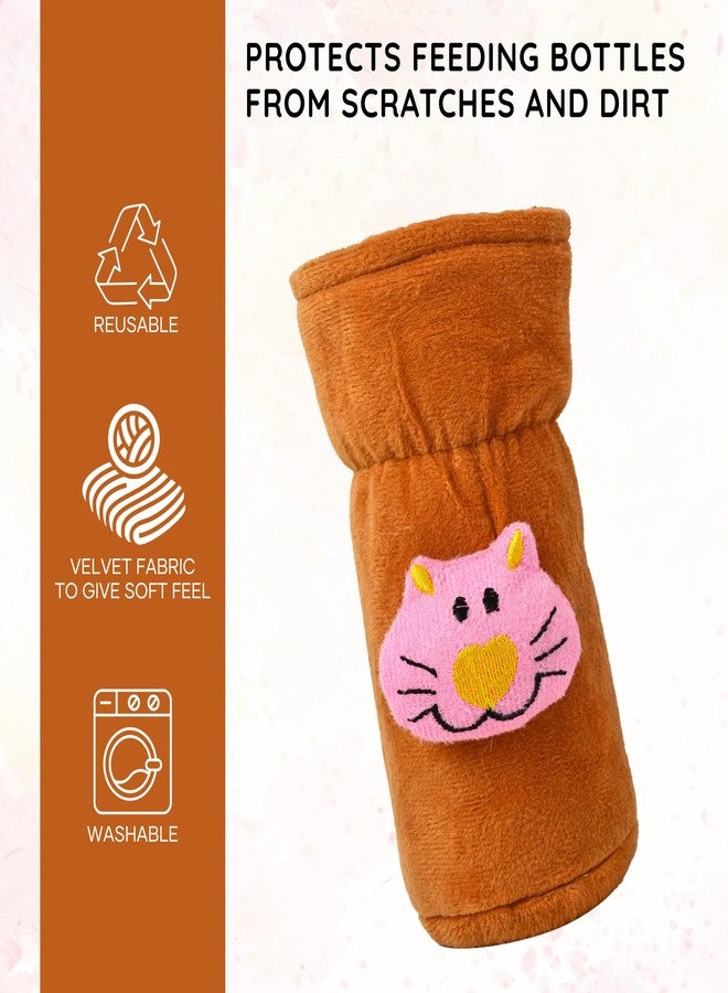 MW PRINTS Stretchable Feeding Bottle Covers, Soft Plush Feeding Cover Tote Bag | Pack of 2, 60-125 ML Baby Milk Feeding Bottle Cover (Brown & Green) - Image 5