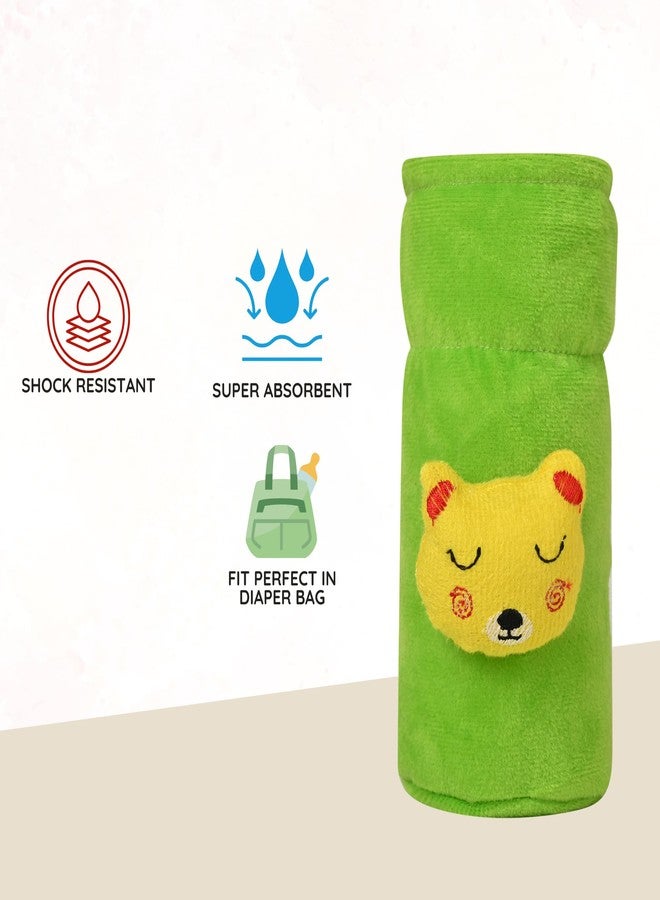 MW PRINTS Stretchable Feeding Bottle Covers, Soft Plush Feeding Cover Tote Bag | Pack of 2, 60-125 ML Baby Milk Feeding Bottle Cover (Brown & Green) - Image 3