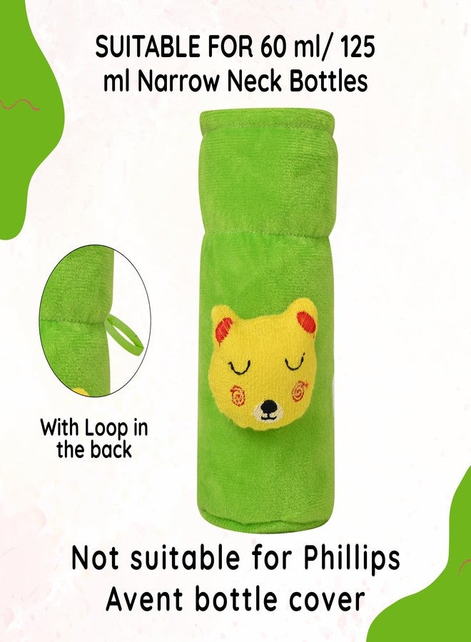 MW PRINTS Stretchable Feeding Bottle Covers, Soft Plush Feeding Cover Tote Bag | Pack of 2, 60-125 ML Baby Milk Feeding Bottle Cover (Brown & Green) - Image 4