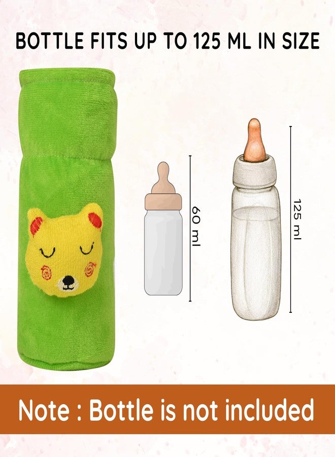 MW PRINTS Stretchable Feeding Bottle Covers, Soft Plush Feeding Cover Tote Bag | Pack of 2, 60-125 ML Baby Milk Feeding Bottle Cover (Brown & Green) - Image 2