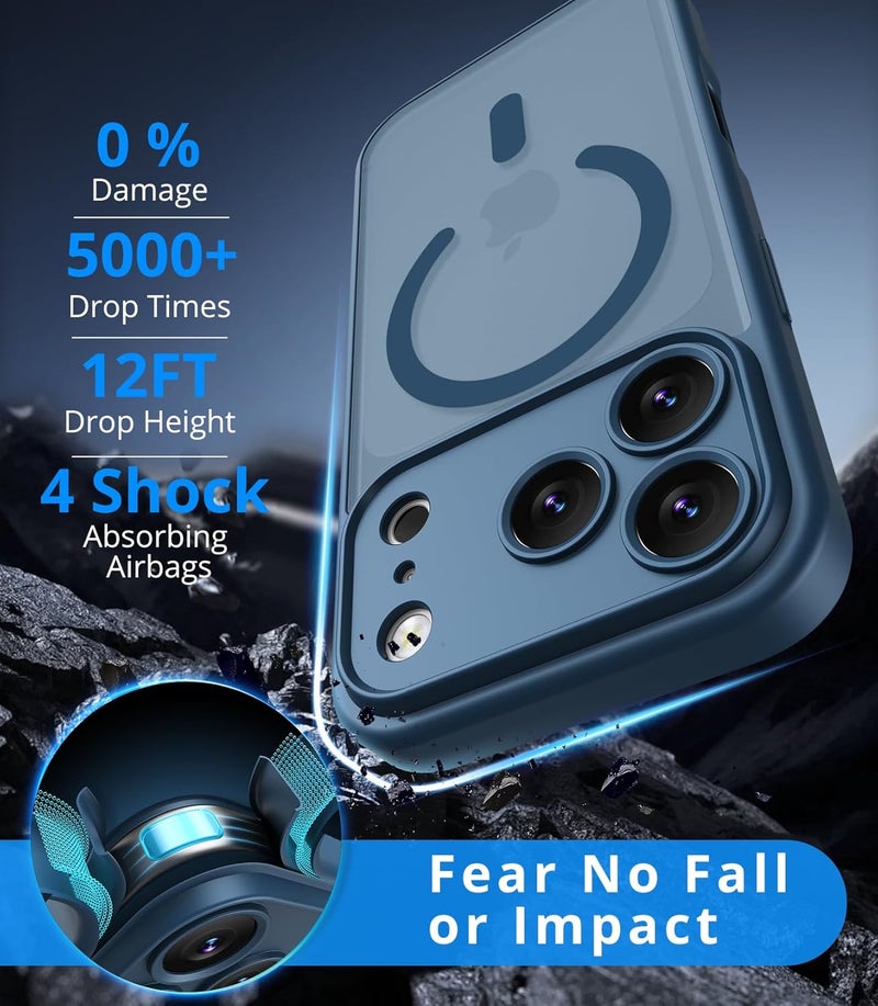 Vansdon Magnetic for iPhone 17 Pro Max Case with 1 Protective Glass, Compatible with Magsafe, Military Standard Drop Protection, Translucent Matte Back, Shockproof Mobile Phone Case, Dark Blue - Image 2