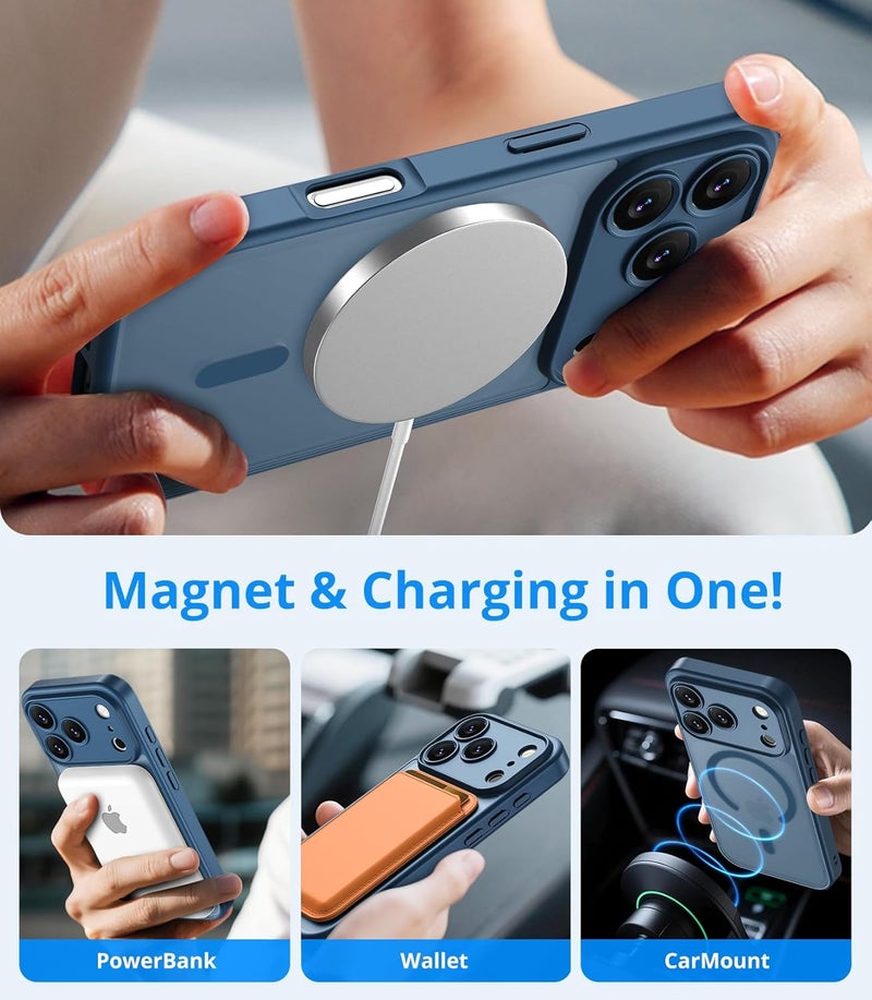 Vansdon Magnetic for iPhone 17 Pro Max Case with 1 Protective Glass, Compatible with Magsafe, Military Standard Drop Protection, Translucent Matte Back, Shockproof Mobile Phone Case, Dark Blue - Image 3