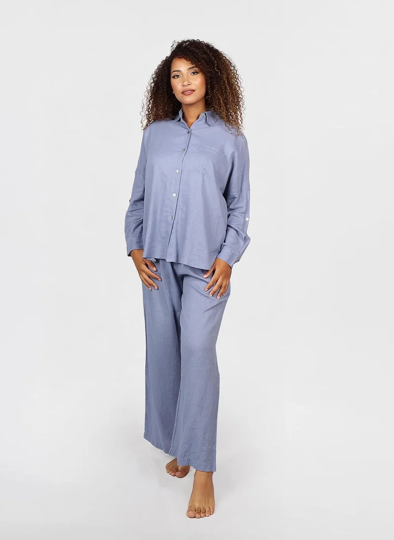 جيمي لي بوند Modest 2 PC Linen Suit of classic button-down shirt and relaxed-fit wide-leg pants