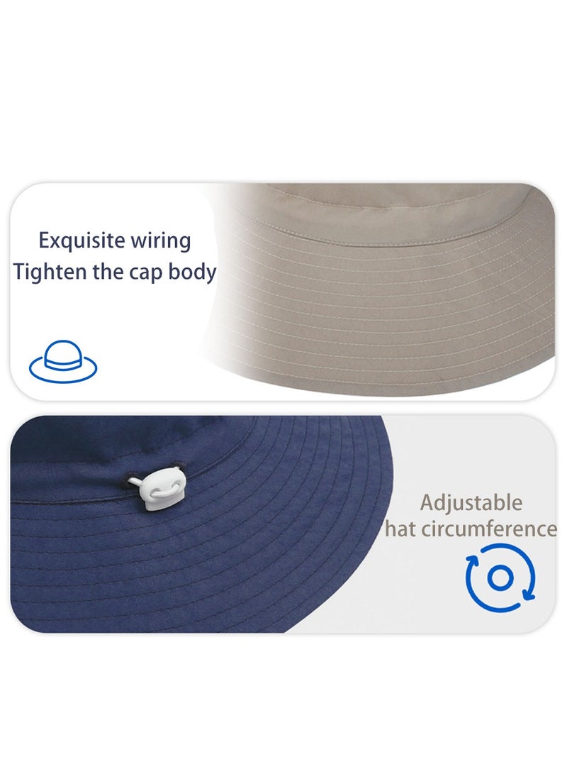 Summer Toddler Bucket Hat Wide Brim Adjustable Beach Hats for Boys Girls Sun Protection Beach Hat Baby Hats(navy blue-s) - Image 4