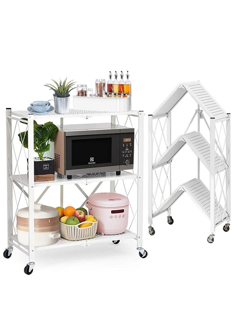 شي ون استناد رفوف متحرك قابل للطي لتخزين وتنظيم متعدد الاستخدامات ثلاثة أدوار ابيض - Image 1