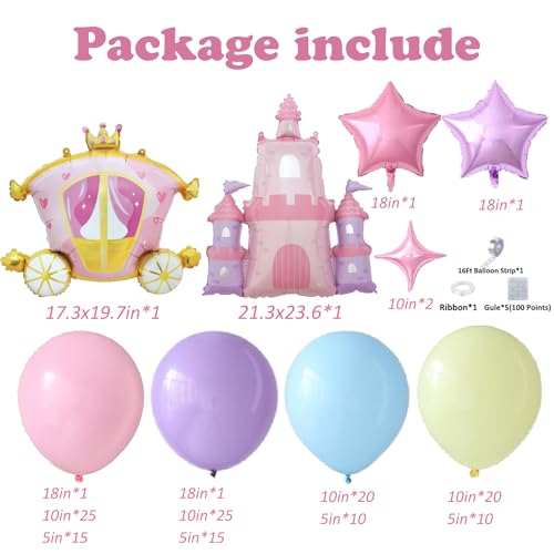 AobkDeco Princess Balloon Garland Arch Kit 152Pcs Pink Purple Blue Yellow Balloons with Castle Carriage Star Foil Balloons for Girls Baby Shower Princess Birthday Fairytales Party Decortion - Image 5